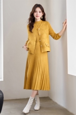 主推跑量现货！秋季新款轻奢圆领立体花纹高级感方扣子三件套裙女，女装套装/套裙，宝儿家