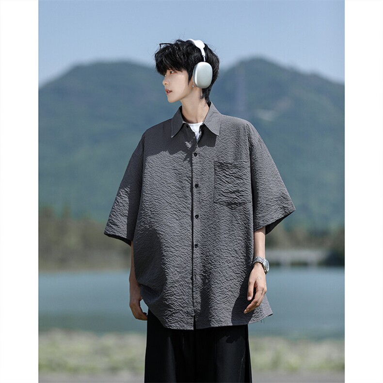 8XL-M泡泡纱盐缩肌理短袖衬衫男夏季冰丝外套防晒衬衣DC28011P36,男装衬衫,电商B312