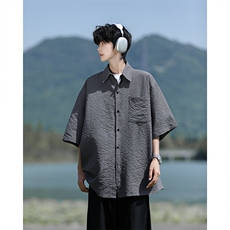 8XL-M泡泡纱盐缩肌理短袖衬衫男夏季冰丝外套防晒衬衣DC28011P36，男装衬衫，电商B312
