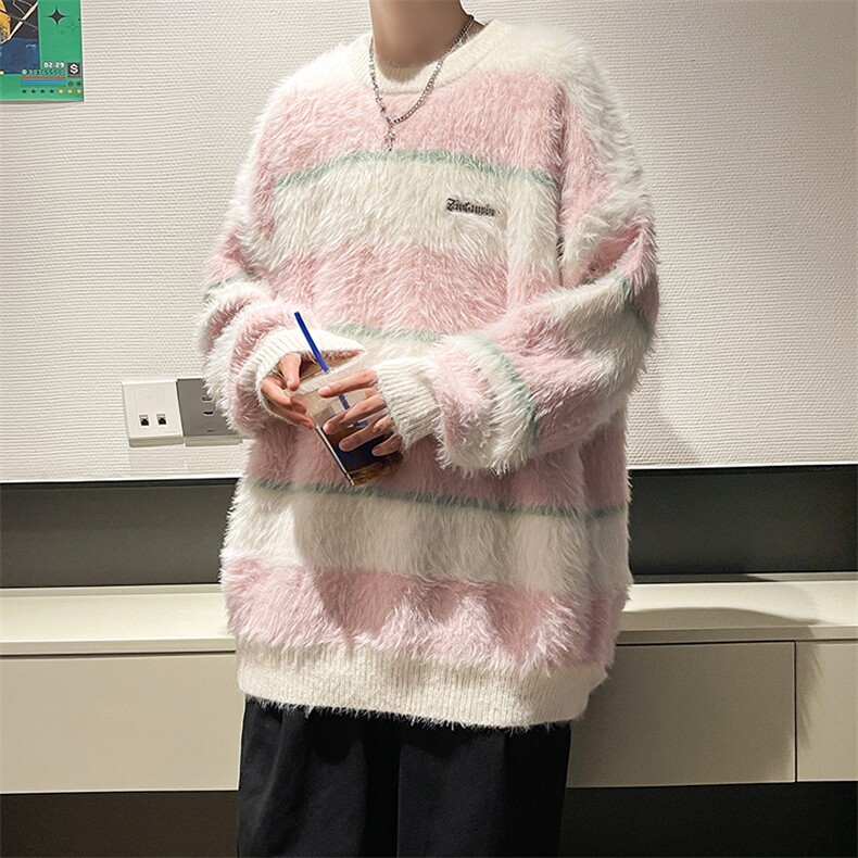 秋款男圆领毛衣条纹拼色针织衫字母印花打底衫外套M5623P65,男装针织衫/毛衣,星座1013-1