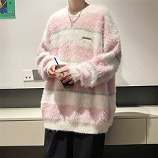 秋款男圆领毛衣条纹拼色针织衫字母印花打底衫外套M5623P65，男装针织衫/毛衣，星座1013-1