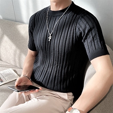 网图现货复古轻熟风镂空冰丝透气修身T恤上衣打底衫RM905-P48，男装T恤，星座1005-4