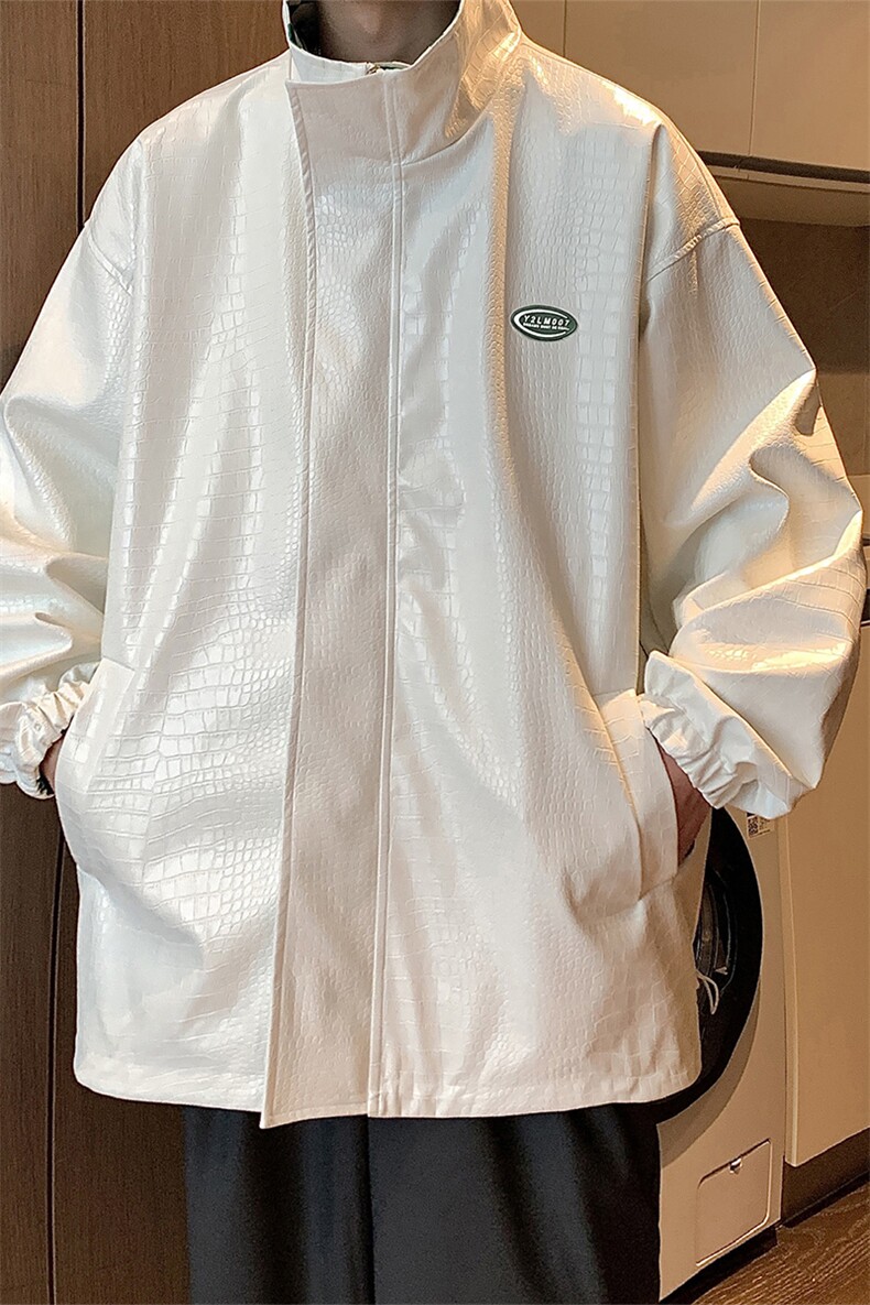 港风两面穿夹克男大码格子PU皮鳄鱼纹皮衣男外套JK8753P110控149,男装夹克,星座226-1
