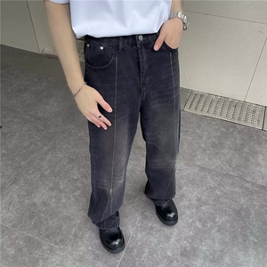 美式vibe裤子高街水洗牛仔裤男设计感小众拉链裤G87P43图片