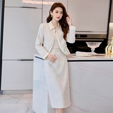 2025春季时髦小香名媛风气质干练修身翻领套装裙时尚套装两件套，女装套装/套裙，时尚俏佳人