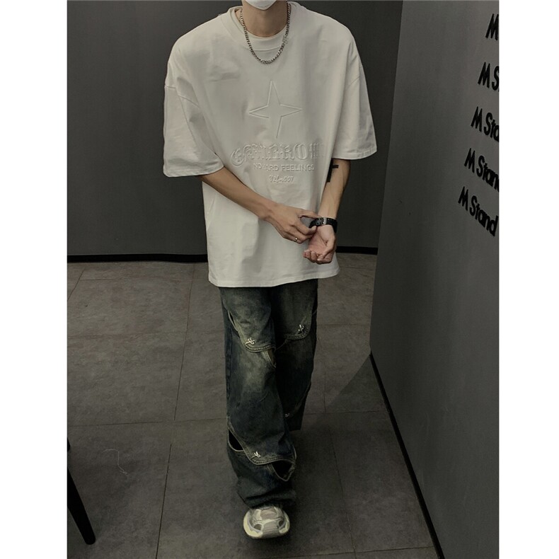 港风钢印多色大码短袖T恤男DT77781P28块特价控55：供抖音视频图片