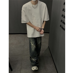 港风钢印多色大码短袖T恤男DT77781P28块特价控55：供抖音视频图片