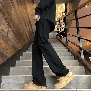 微喇毛边牛仔裤美式黑色牛仔裤男宽松N998-P38图片