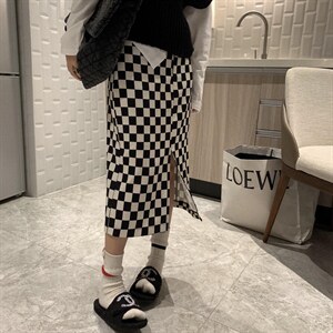 棋盘格开叉裙图片