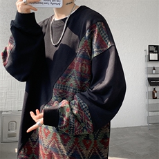 8XL-M民族风拼接卫衣大码胖子费尔岛上衣圆领复古外套WY5106/P55，男装民族服装，电商B238