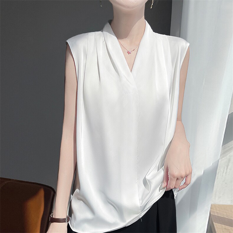 西装内搭小衫女2025夏季无袖上衣仿真丝缎面吊带背心西服打底衬衫,女装T恤,暖习羊绒