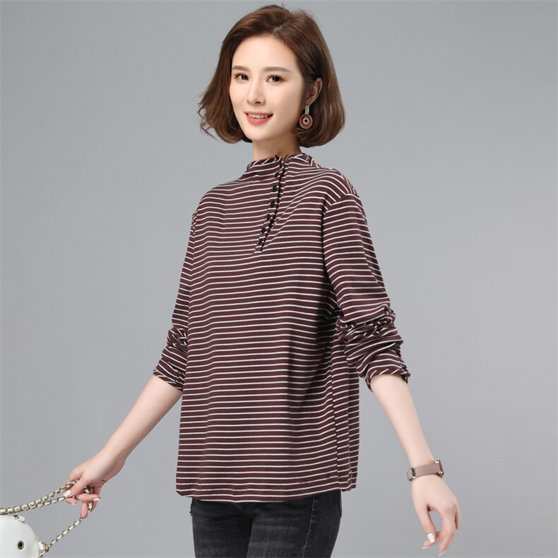 彩条打底衫，女装大码女装，奕阳依阁