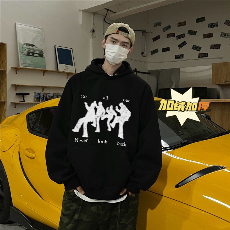 美式重磅440克纽扣印花连帽卫衣秋冬直播棉套头外套GW01C-加绒P75，男装卫衣，星座216(原A116)