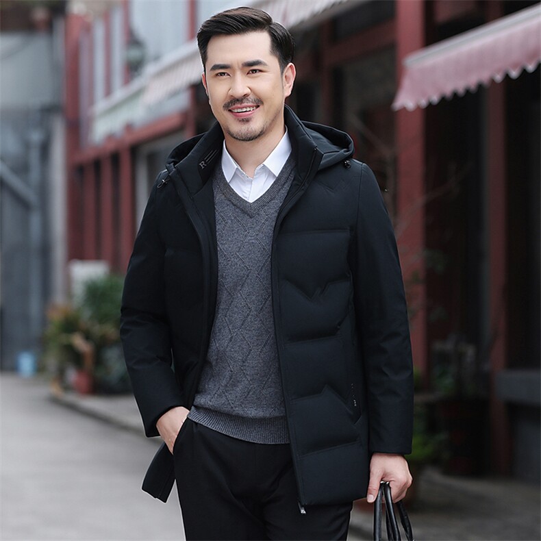 冬季中年男士连帽商务休闲羽绒服新款爸爸装加厚保暖白鹅绒外套,男装羽绒服,电商B212（原钱塘6029）