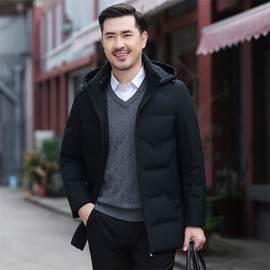 冬季中年男士连帽商务休闲羽绒服新款爸爸装加厚保暖白鹅绒外套图片