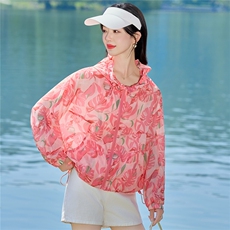 连帽防晒衣女短款2026年夏季新款冰丝薄款时尚印花透气防晒服外套，女装防晒衣，梦懿尔