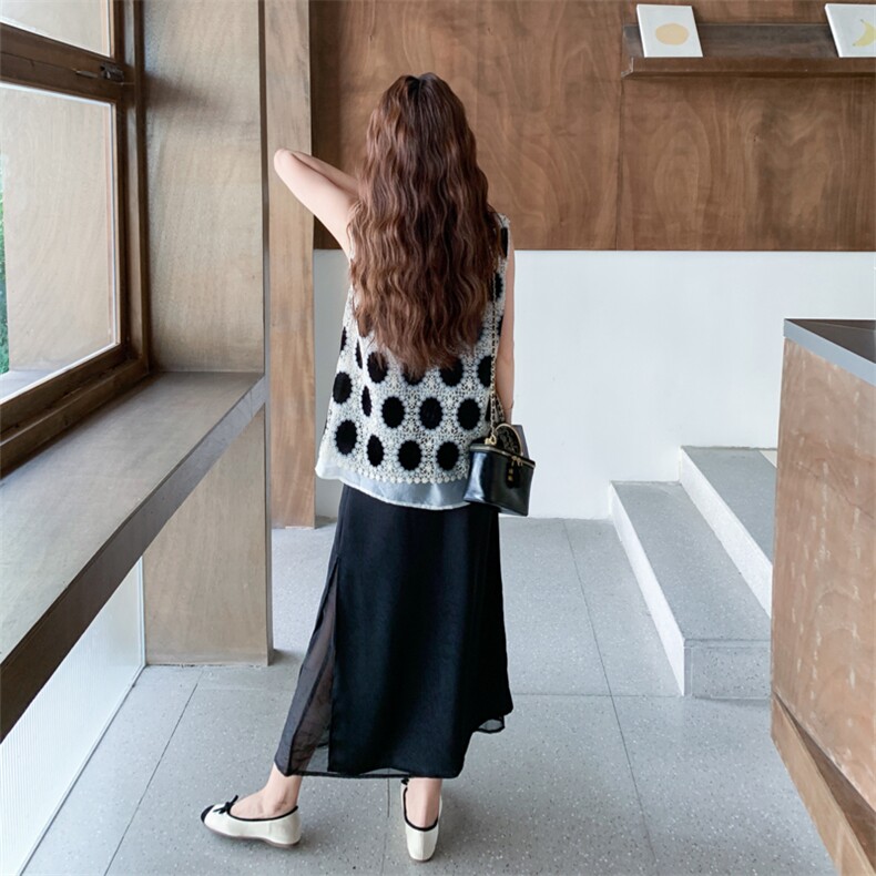 丝绒蕾丝拼接无袖背心半身裙套装女夏小香风轻熟御姐两件套小众,女装套装/套裙,2C029