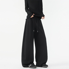 8XL-M灰色抽绳休闲裤男宽松阔腿裤卫裤设计感拖地裤男裤K9174P58，男装休闲裤，电商D206-1