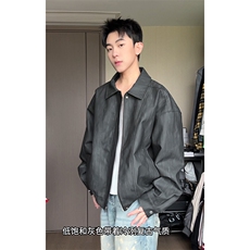 cleanfit哈灵顿扎染翻领PU皮大码夹克皮衣外套男J5228-特P75控138，男装皮衣，电商A001