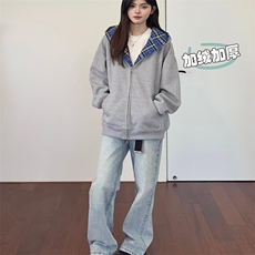 假两件连帽拼接加绒卫衣开衫男女宽松冬cleanfit休闲外套WB957，男装卫衣，星座1116A（原606A-3）