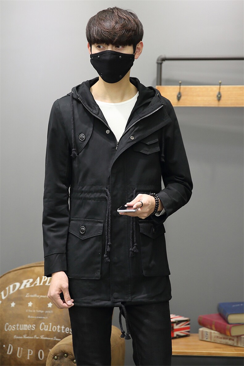 秋季男风衣外套新款休闲韩版连帽男装中长款风衣潮8058,男装风衣,电商A318