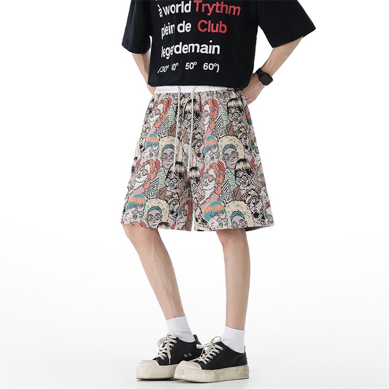 夏威夷风针织短裤男款夏季休闲海边沙滩裤子潮牌休闲运动五分中裤,男装休闲裤,电商A086-1