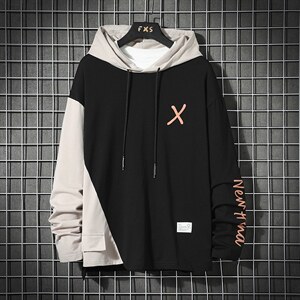 7XL~M2023秋季新款不规则设计连帽卫衣男撞色拼接外套加肥加大码，男装卫衣，钱塘717(原712)