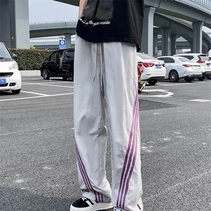 夏款男冰丝塔丝隆速干裤三条杠条纹拼接抽绳束脚长裤h0157 P40图片