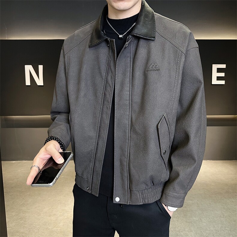秋季皮衣男翻领短款宽松2025新款PU皮夹克外套C317-J5538-P155,男装夹克,电商C317