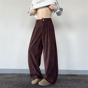 美式春季宽松休闲裤男女复古松弛感阔腿灯芯绒情侣长裤A80711-p52图片