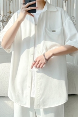 2025夏季新款旋律风车大码薄款金属标短袖衬衫M-5XHC25296-P40，男装衬衫，电商A022