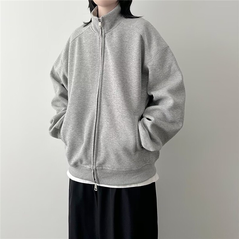 Z51-P62 日系复古基础款纯色开衫卫衣男女重磅工装风宽松图片