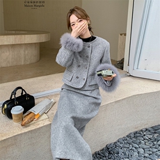 有货【新品】时尚减龄小香风羽绒服袖口真毛663#-P295-K398，女装套装/套裙，2C317