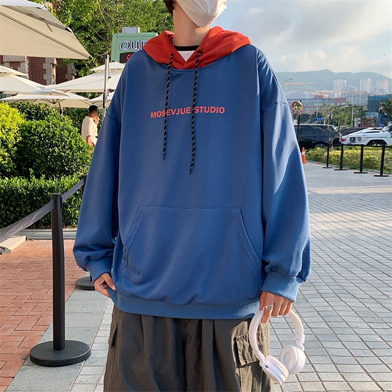 ins撞色拼接卫衣男韩版潮流长袖上衣秋季宽松连帽学生W1330-P30,男装卫衣,星座512-4