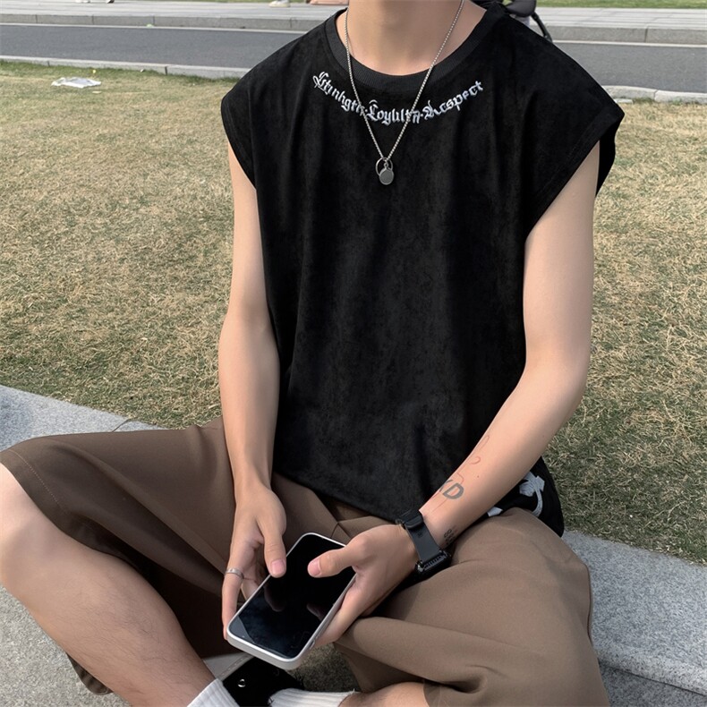 麂皮绒男士沙滩坎肩t恤韩版潮流百搭背心宽松无袖打底衣T06-P30,男装T恤,星座308B-2