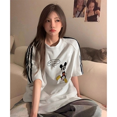 抖音得物品质二开240克宽松纯棉美式潮牌印花三条杠中性风短袖T恤，男装T恤，电商A486-1