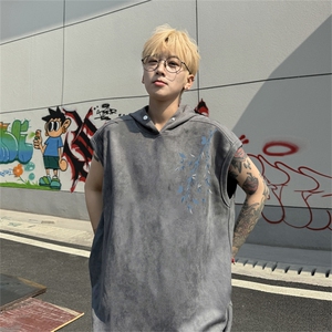 麂皮绒连帽背心坎肩男T恤美式港风JLB442-P30控48图片
