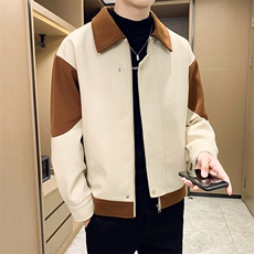男新款呢子大衣秋冬妮子毛呢拼色宽松夹克外套A236-JK-5032-P135，男装夹克，电商A236