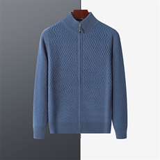 时尚男士秋冬新款百搭波浪纹拉链羊毛开衫经典高领设计舒适保暖，男装羊毛衫，江杉羊绒