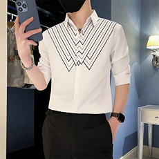 2025夏季新款男士韩版修身七分袖衬衫男痞帅衬衣301A-1/CS408/P55，男装衬衫，星座301A-1