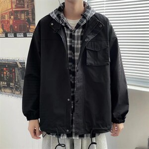工装外套男士春秋冬季新款假两件连帽外套W026P65图片