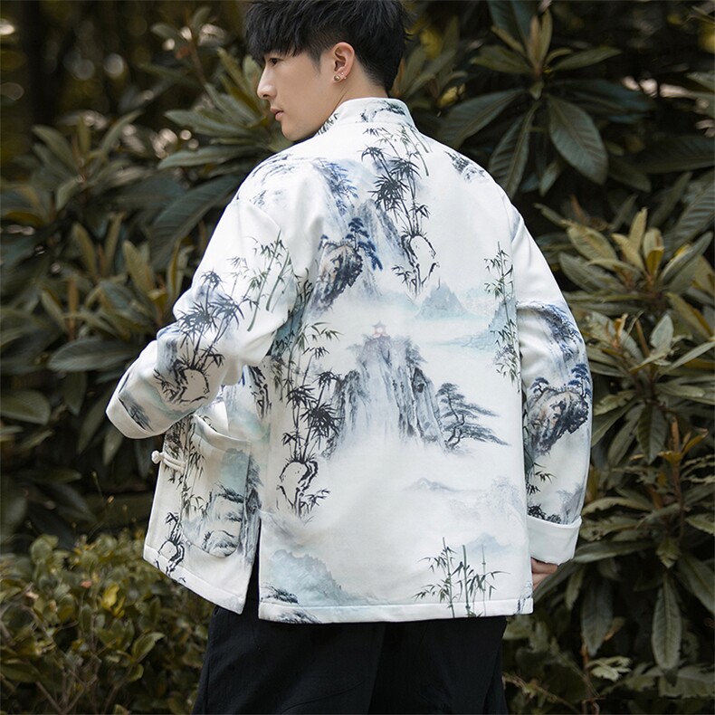 秋冬风水墨画盘扣加厚夹克新中式唐装立领外套JK97,男装夹克,星座305A（原312A-1）