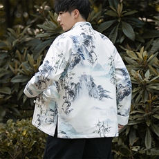 秋冬风水墨画盘扣加厚夹克新中式唐装立领外套JK97，男装夹克，星座305A（原312A-1）
