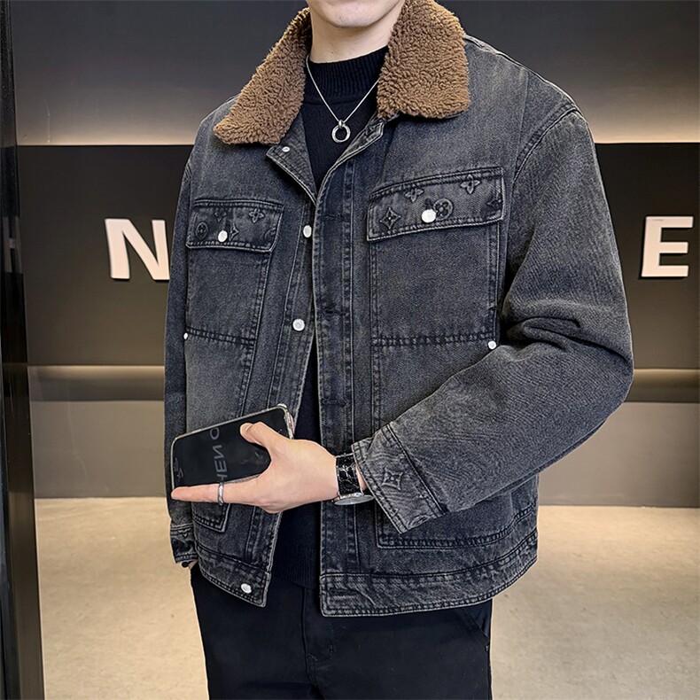 潮牌重工印花牛仔外套男冬季加绒加厚夹克男上衣B317/J617/P175,男装工装外套,电商B317