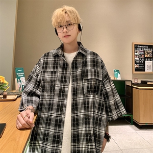 高品质  男士高级感烫钻格子衬衫满天星帅气衬衣数据超好c107现货图片