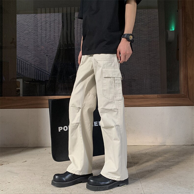 现货 100棉双色立体褶皱工装裤直筒版型男女同款休闲裤纯棉101P55图片