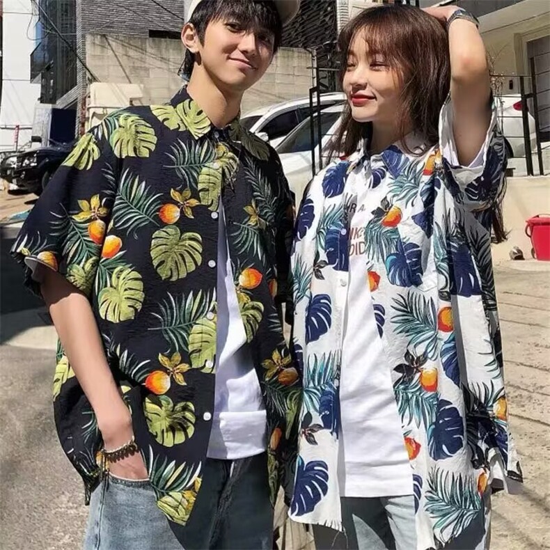 103-P23 复古新款花衬衫夏季宽松休闲短袖衬衣图片