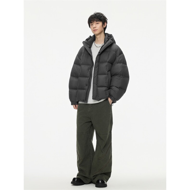 2025冬季泡芙穿刺工艺面内一体料连帽羽绒服潮牌百搭保暖羽绒服,男装羽绒服,电商A234