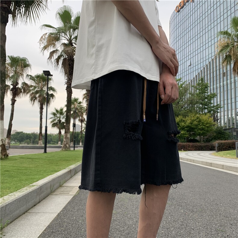 破洞牛仔短裤男夏季美式复古水洗毛边五分裤潮vibe裤子D9122-p30,男装牛仔裤,星座1008