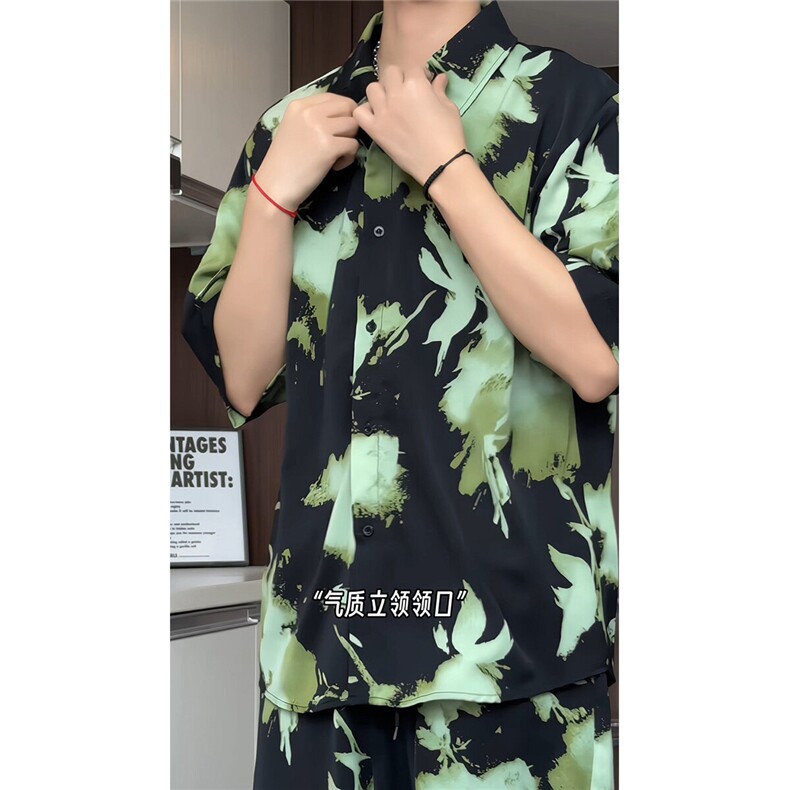 1短袖衬衫男+短裤潮流休闲套装男M-5XL大码TZ78710P50控98模特图,男装牛仔裤,星座226-2